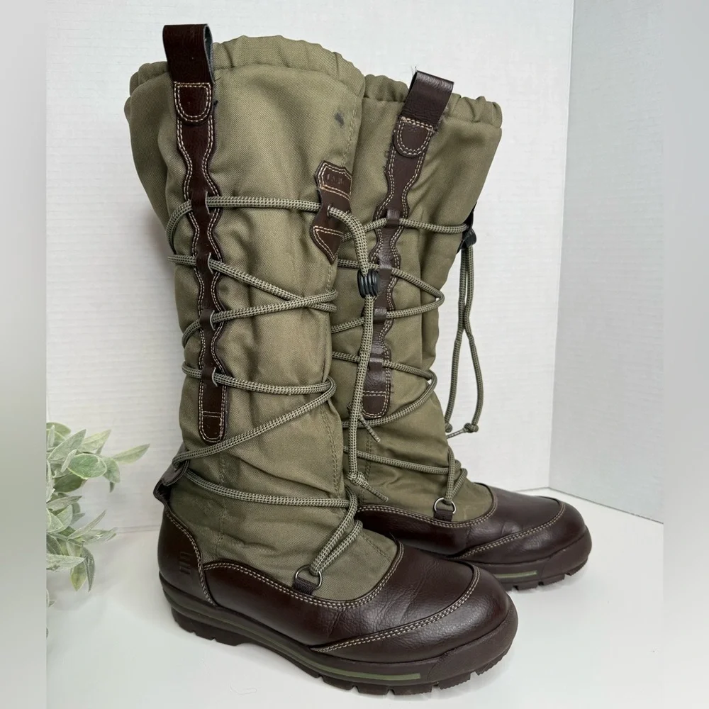 Lands End Women's Green Quilted Tall Outdoor Winter Fleece Lined Boots Size 6